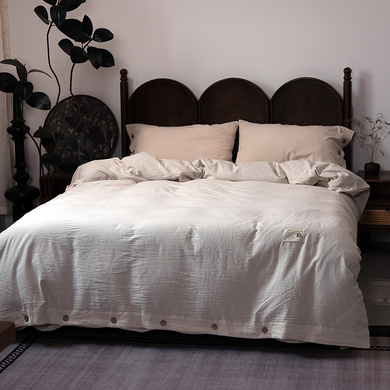 A类侘寂风肌理亚麻四件套26%亚麻+74%全棉纯棉被罩被套素色本色