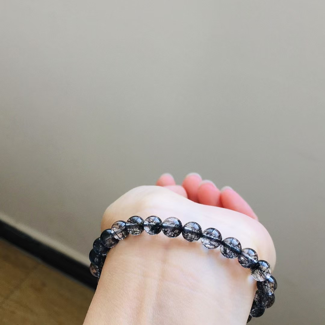天然黑发晶手链黑色水晶手链巴西料
