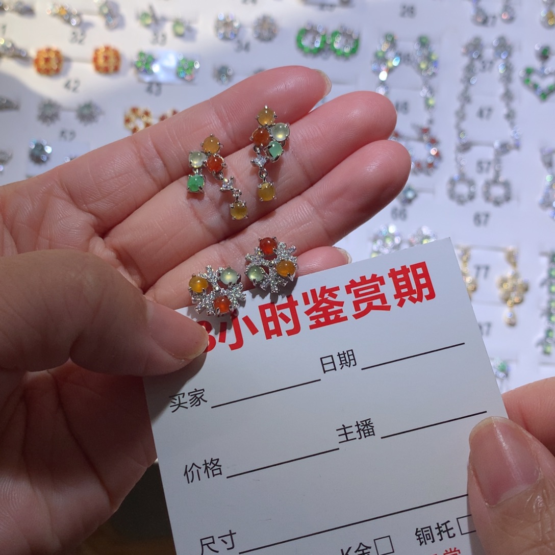 翡翠银S925镶嵌耳饰