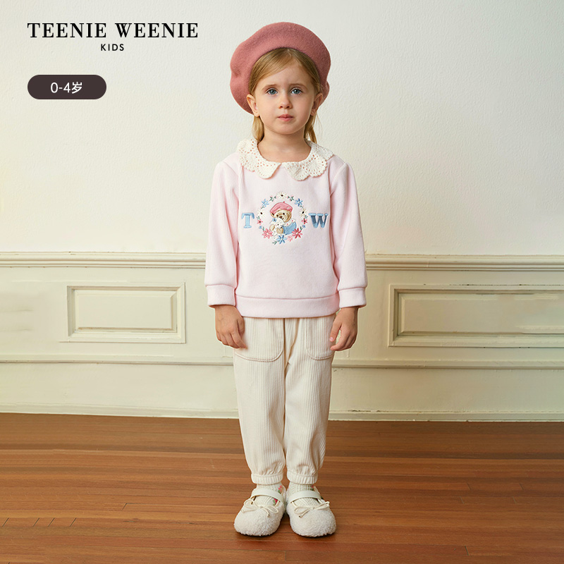 TeenieWeenieKids小熊童装25年秋冬雪尼尔蕾丝领卫衣T0MA258T68N