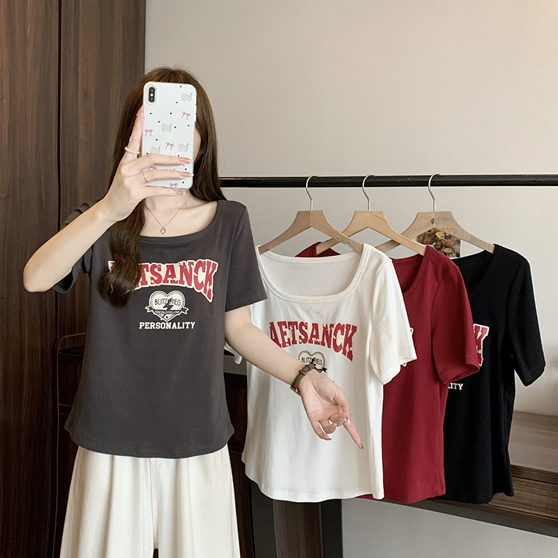 0287（37）夏装新款胖mm大码女时尚百搭印花字母爱心正肩短袖T恤