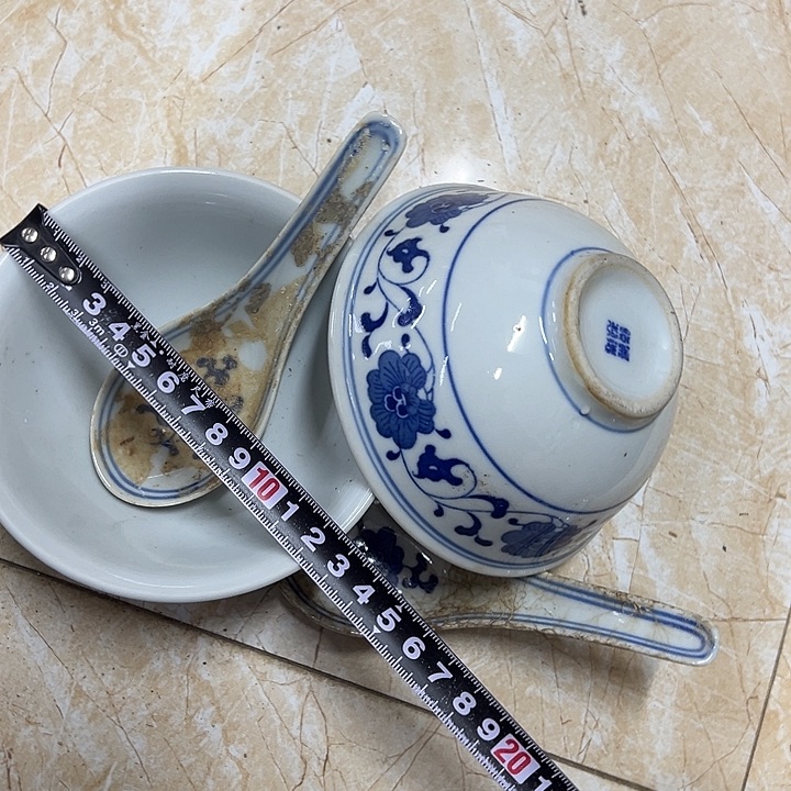 摆件陶2个12.5厘米芙蓉花碗加二个小勺