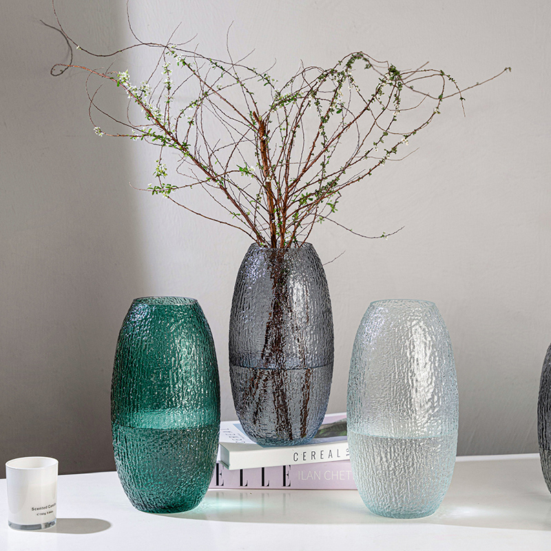 轻奢玻璃花瓶大号马醉木插花龙柳银柳雪柳客厅落地透明桌面摆件