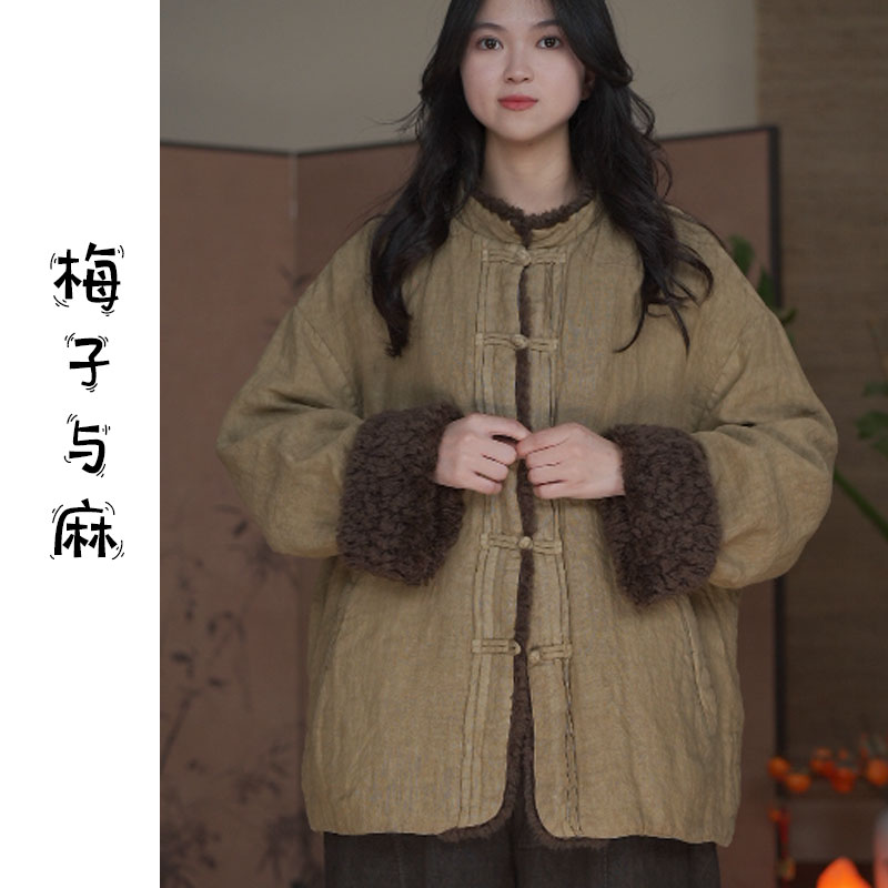 【莉莉推荐】设计款亚麻立领秋冬文艺外套棉服6810