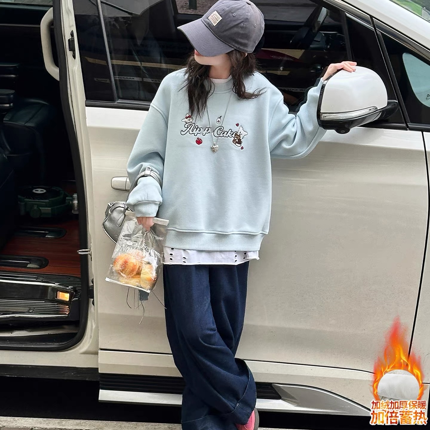 冬款洋气猫咪卡通刺绣加绒女童圆领卫衣 F263 263 H