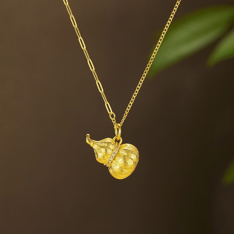 坠链均925银 新中式拉丝葫芦吊坠项链s925纯银镀金古法福禄女款