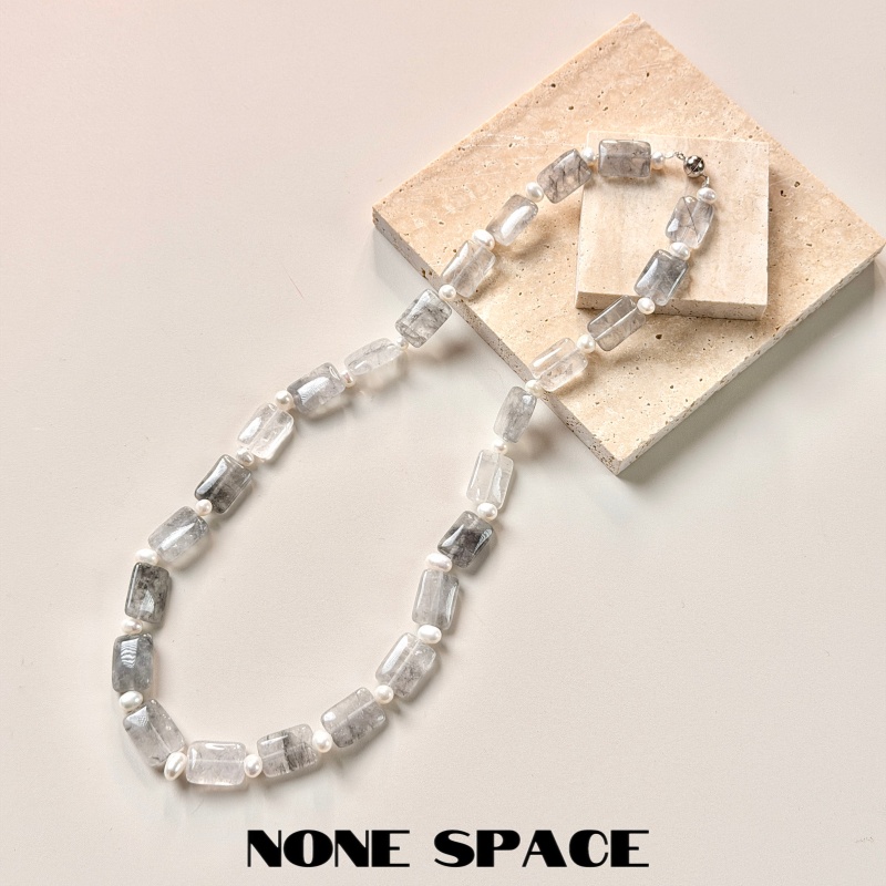 无境NONE SPACE【墨染云间】原创设计云水晶小米珠银项链