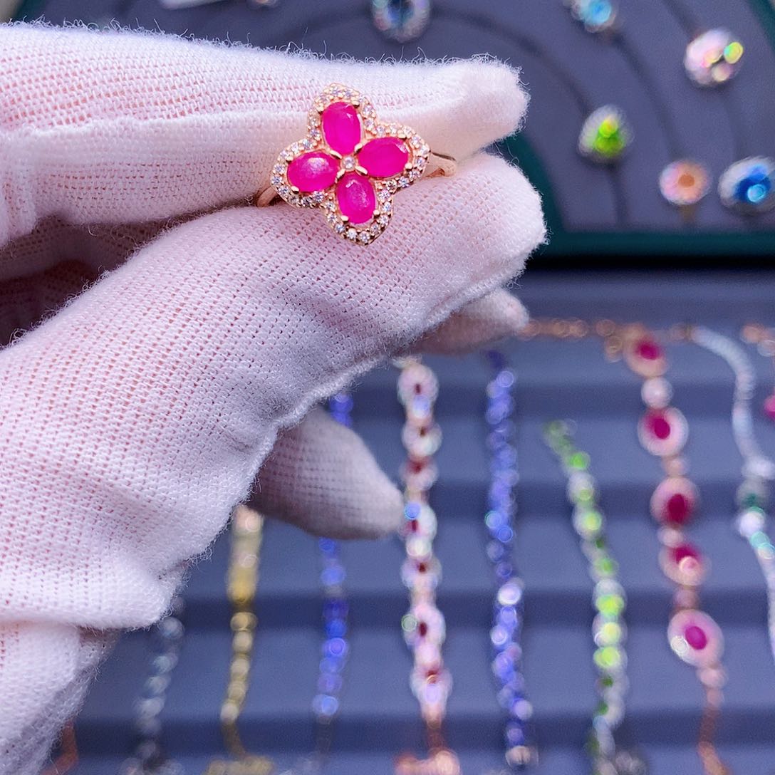 红宝石戒指银S925镶嵌