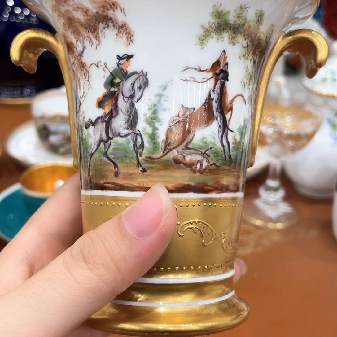 摆件中古kpm花瓶外画