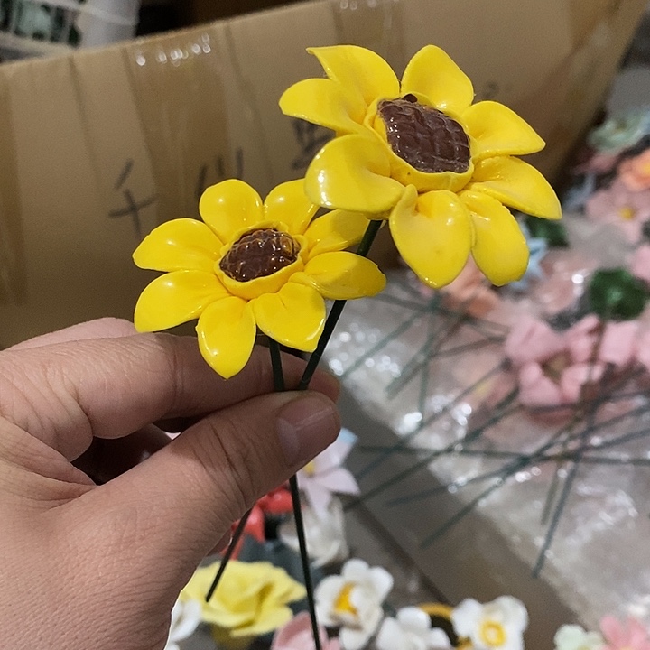 瓷片纯手工陶瓷花摆件瑕