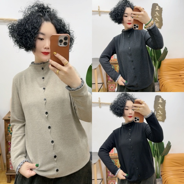 616#德绒宽松花边打底衫「衣长约60cm」