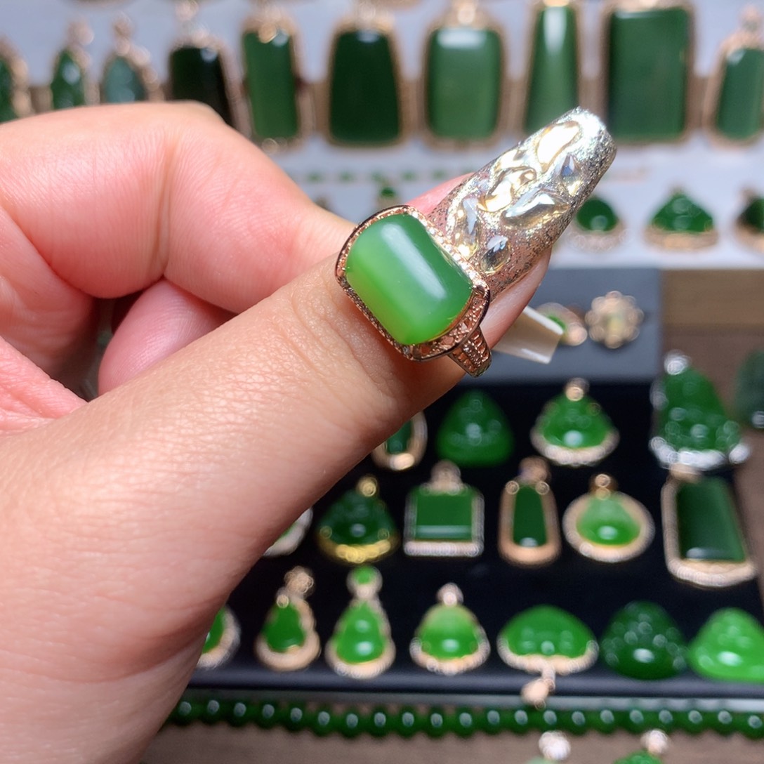 和田玉（碧玉）戒指银S925镶嵌