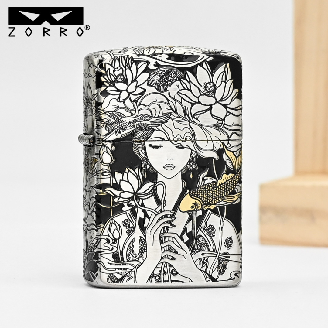 ZORRO佐罗三代电镀五面填漆繁花防风煤油打火机男士创意打火机