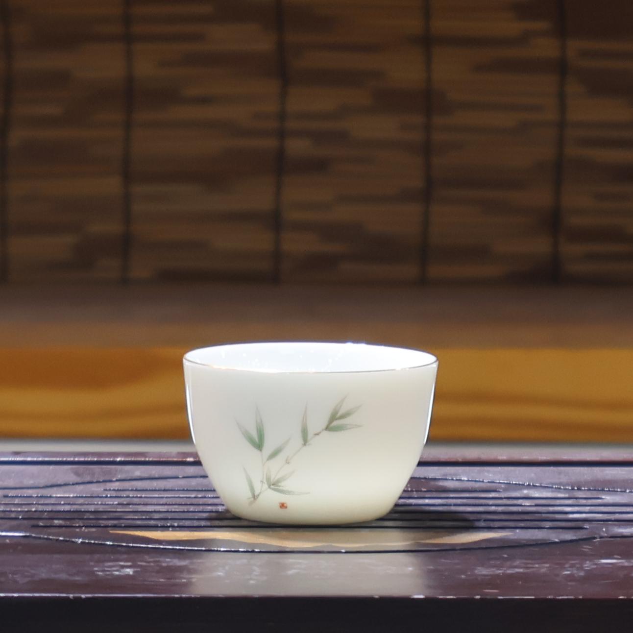 【有一窑】羊脂玉瓷竹报喜来单客杯