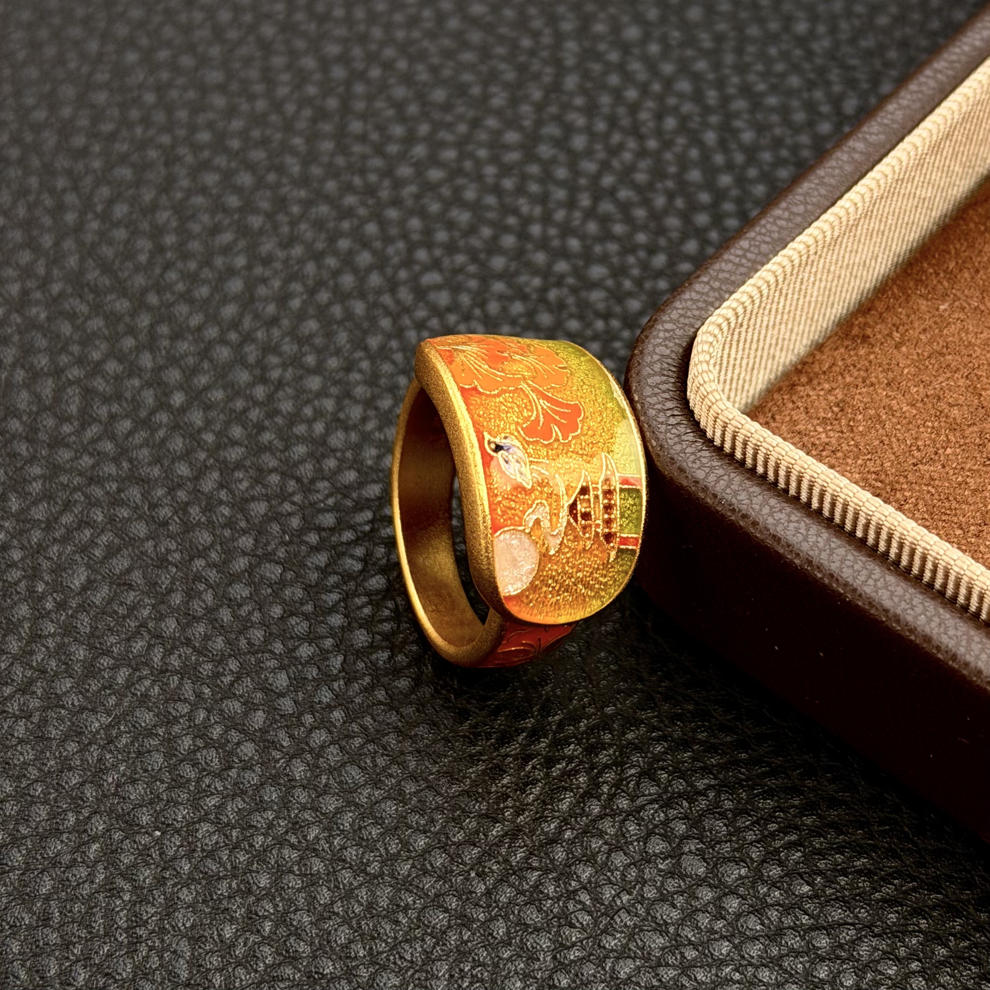 925银戒指 爱偲珠宝S925银亭桥映月-珐琅彩戒指时尚古法磨砂