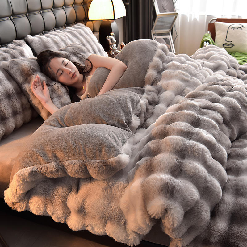 a类仿兔绒四件套母婴级冬季保暖床上珊瑚绒床单被套三件套家纺