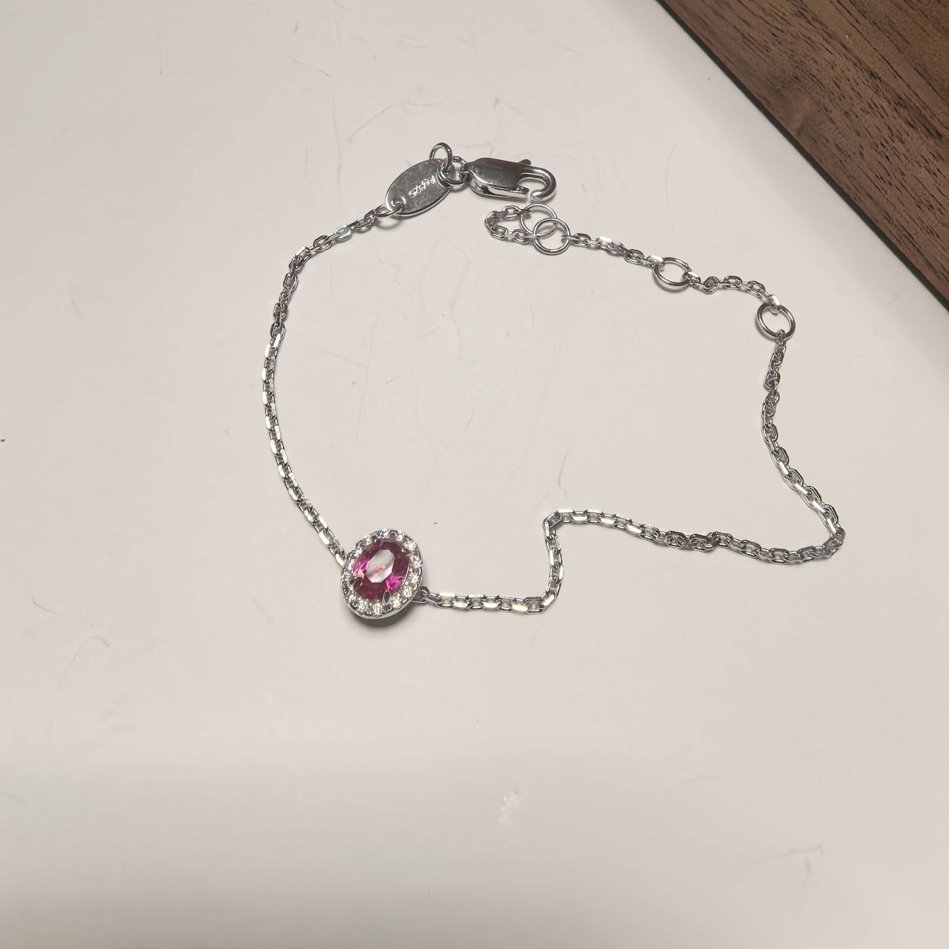 925银合成锆石手链 精工时尚百搭电白精美简约粉色高级感银手链