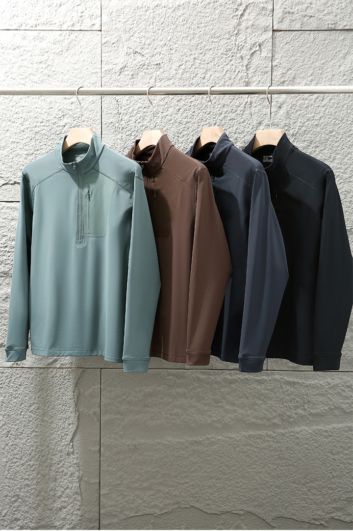 25秋冬户外休闲半拉链立领抓绒长袖T恤男女同款保暖运动弹力T恤