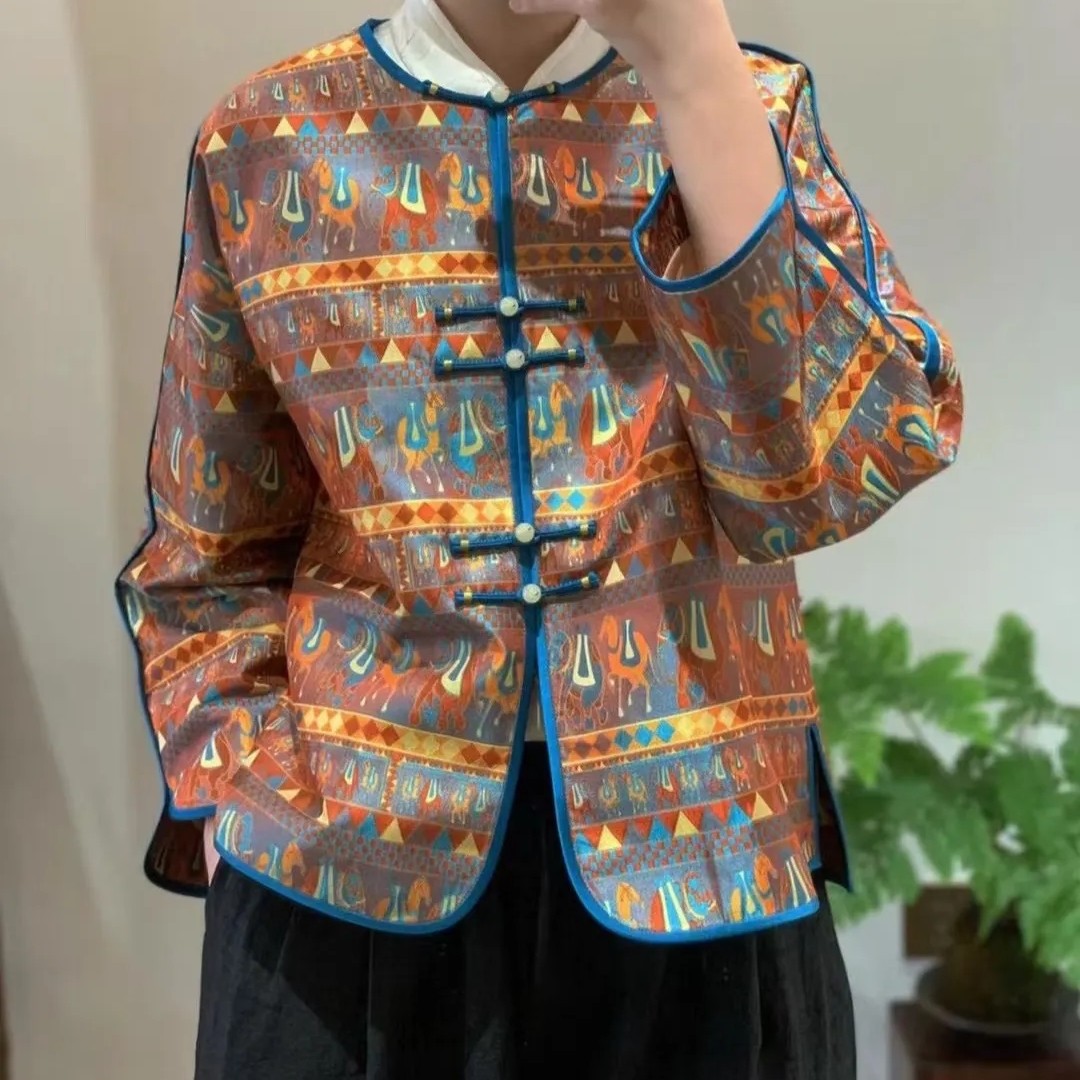 桑蚕丝中国风复古宽松春夏春秋香云纱中式提花国风外套2025双面