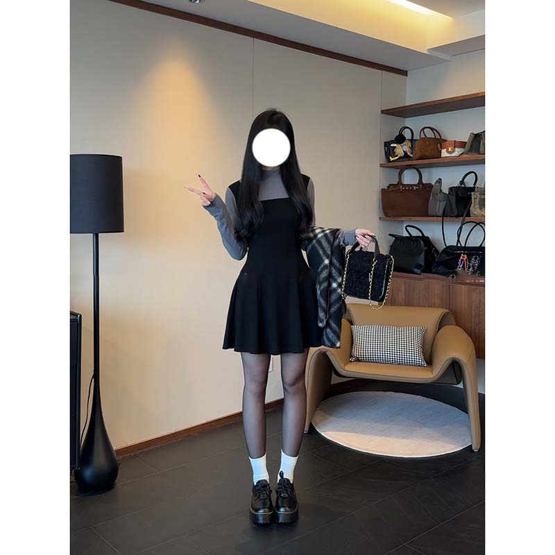 新款时尚优雅连衣裙女秋冬法式收腰连衣裙DM0285