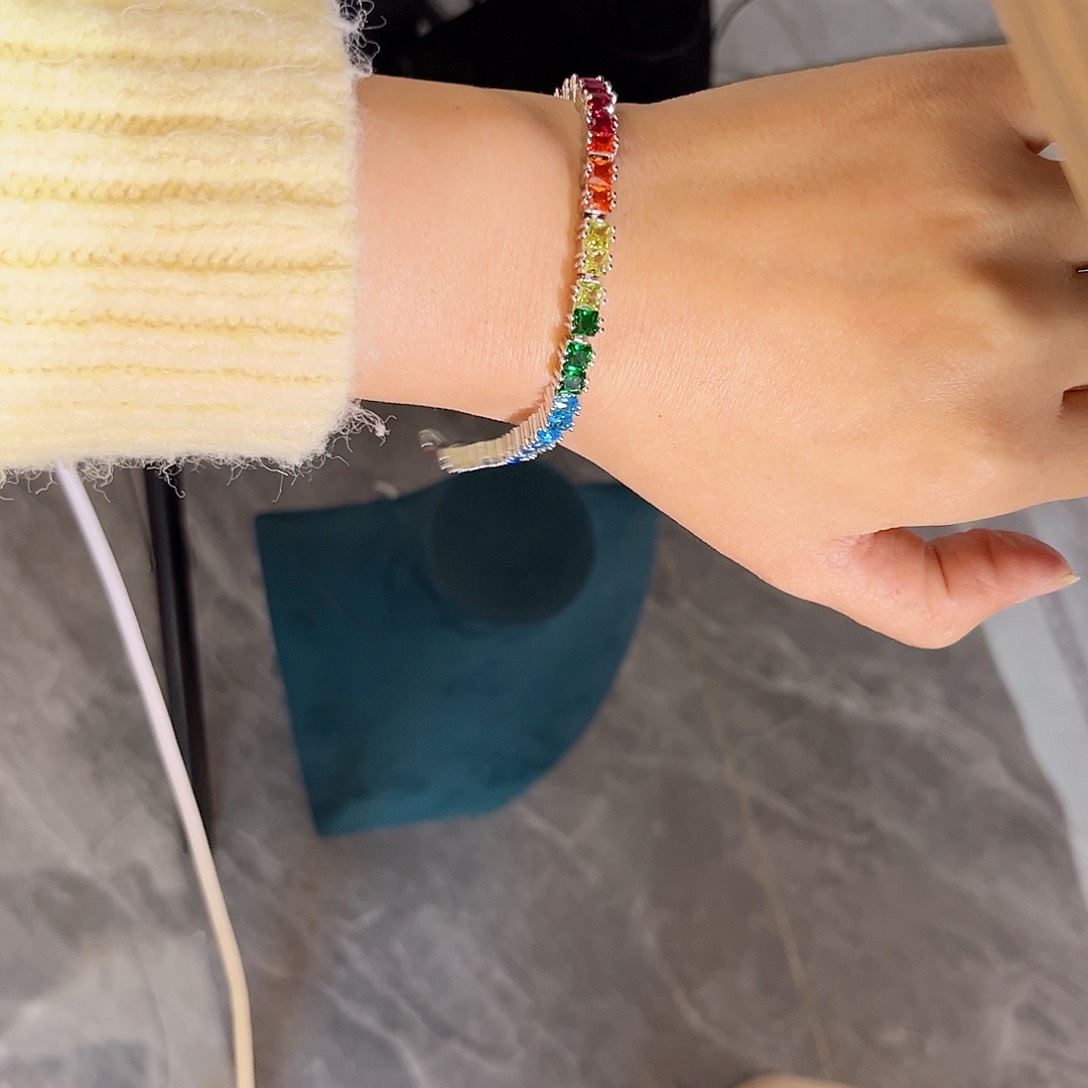 手链彩色蓝宝石银S925镶嵌