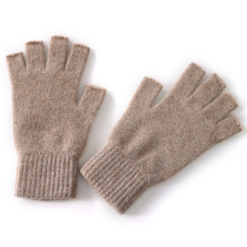 100%纯山羊绒半指手套漏指针织保暖
