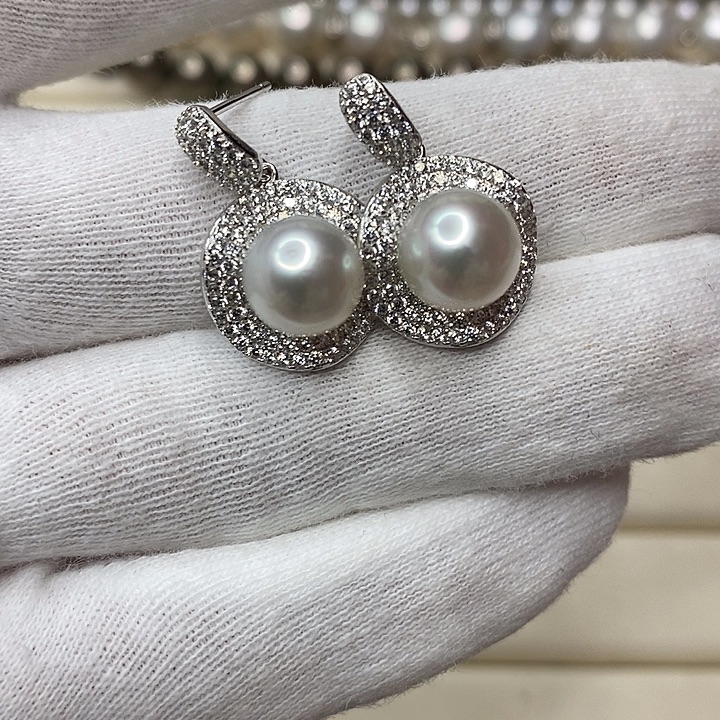 耳饰银S925镶嵌海水珍珠