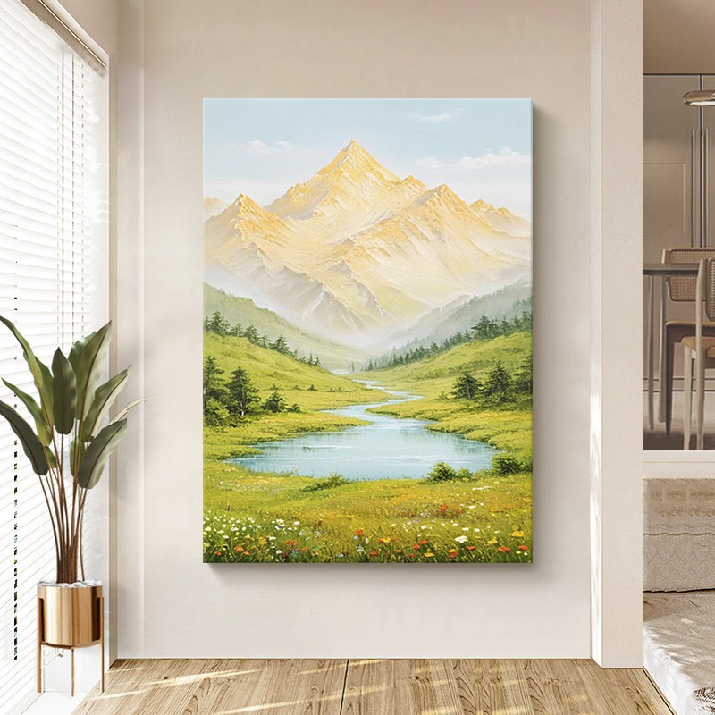 手绘油画客厅装饰画日照金山沙发背景墙挂画办公室壁画聚宝盆山水