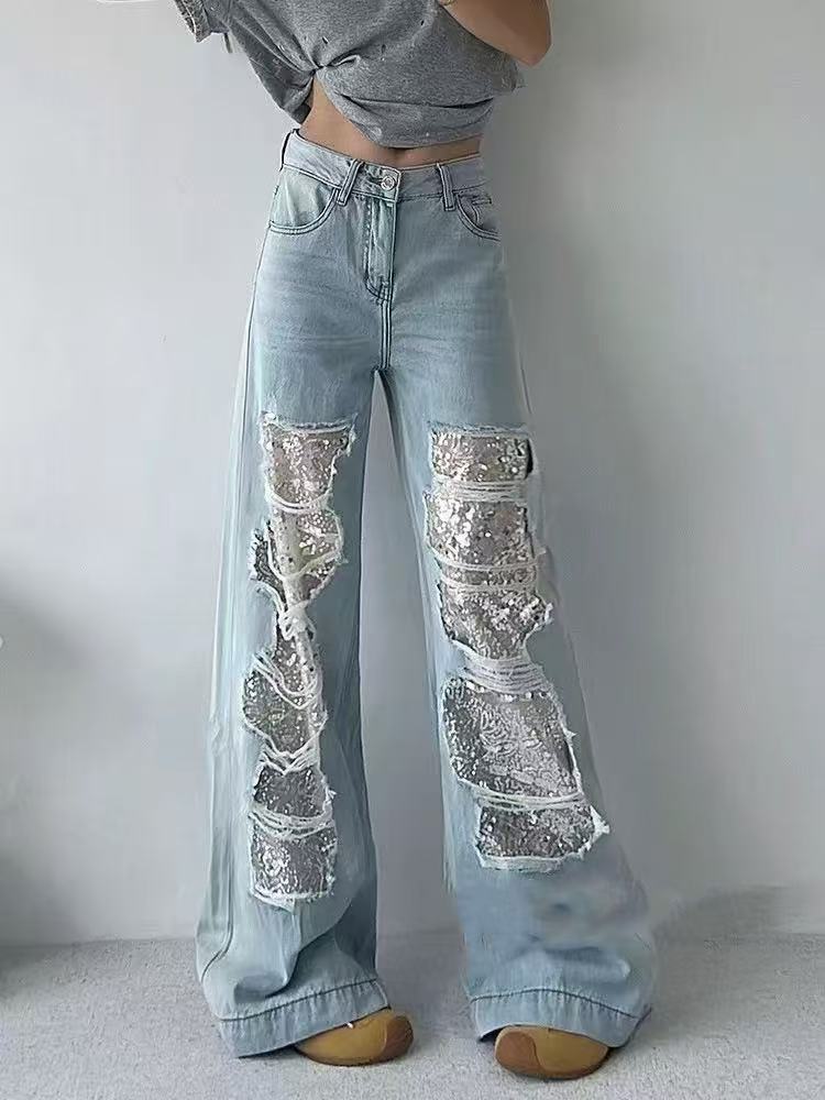 【漫老板】6798私服 定制欧货重工镂空纱渐变色牛仔裤