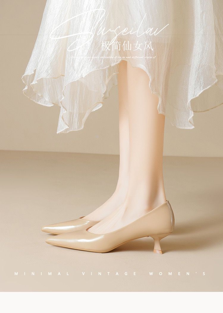 橙子家739-3黑色通勤工作鞋浅口细跟单鞋女软底猫跟气质高跟鞋