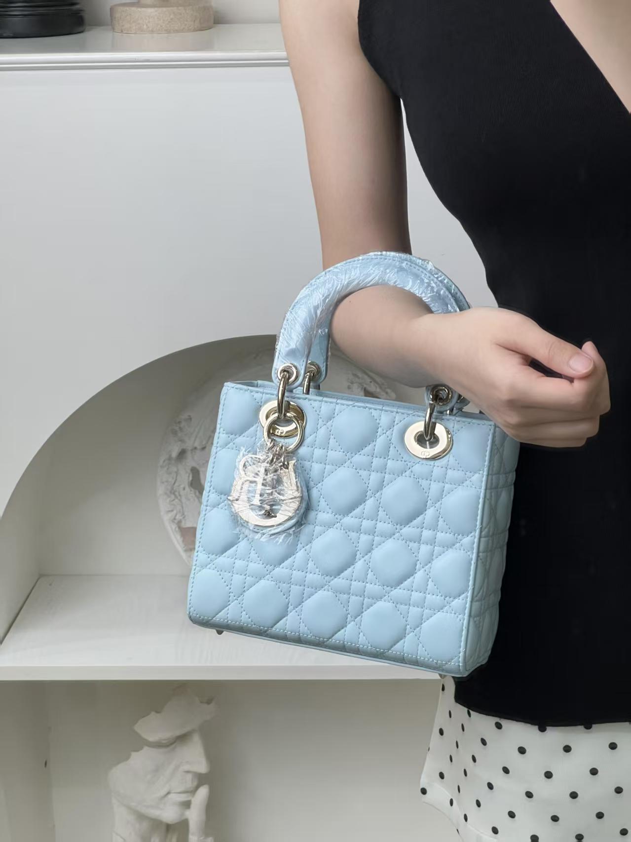 99新 DIOR/迪奥 dior戴妃四格boby蓝单肩斜挎手提包/优品