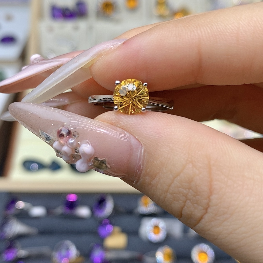Y***T水晶银S925镶嵌珠宝半成品纯天然黄水晶戒指