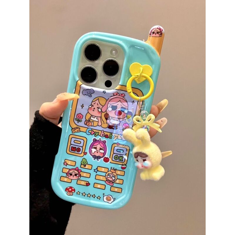 创意大哥大可爱哭娃毛绒兔挂件适用iphone16promax苹果15手机壳14
