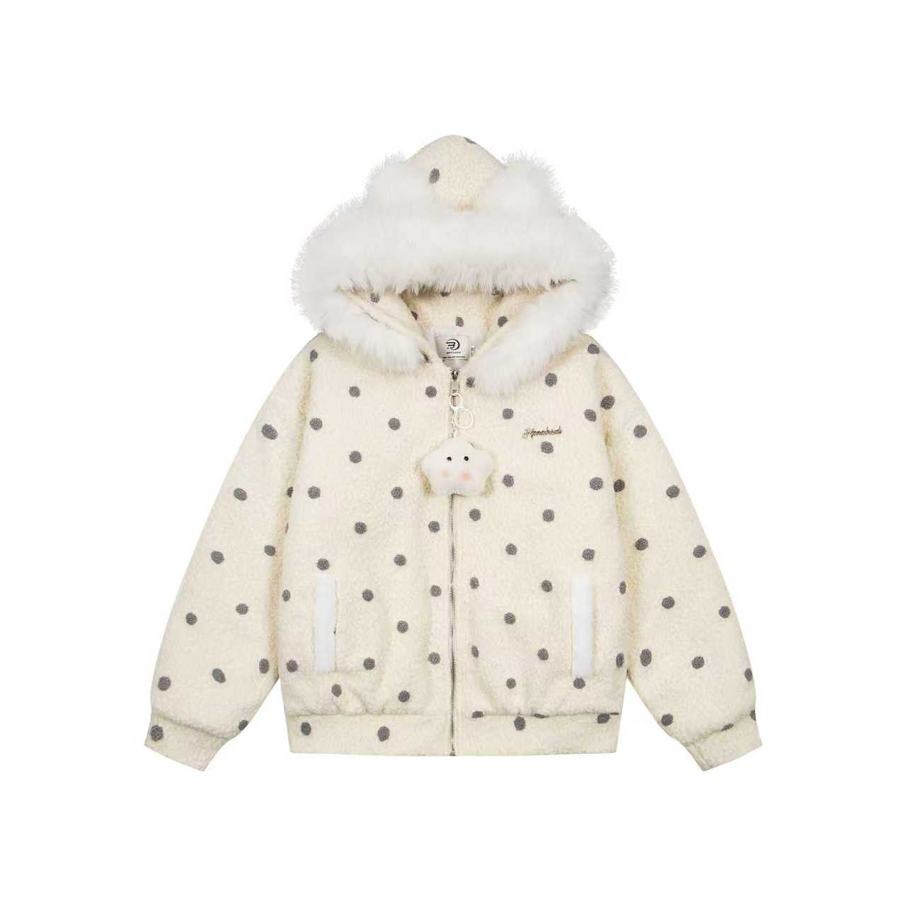 做梦特长生 韩系可爱波点立耳可拆卸毛领连帽冬季加厚保暖棉服