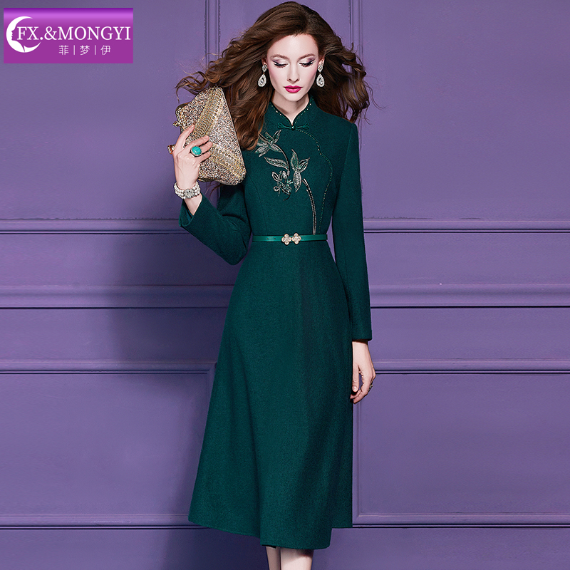 菲梦伊原创新款46.4%绵羊毛优雅显瘦气质时尚连衣裙68948