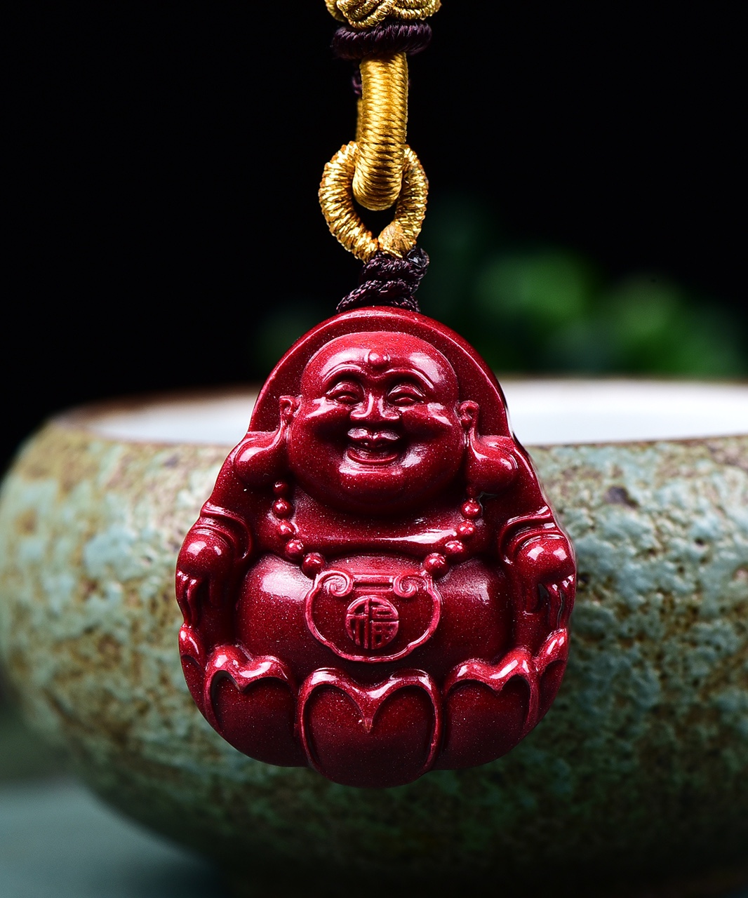 含辰砂工艺品保真高含量朱砂紫金砂大肚笑佛弥勒佛吊坠 送证书