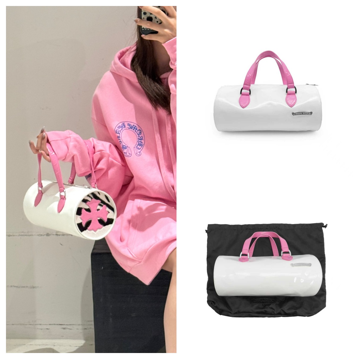 Chrome Hearts 克罗心 伦敦限定白粉漆皮圆筒包
