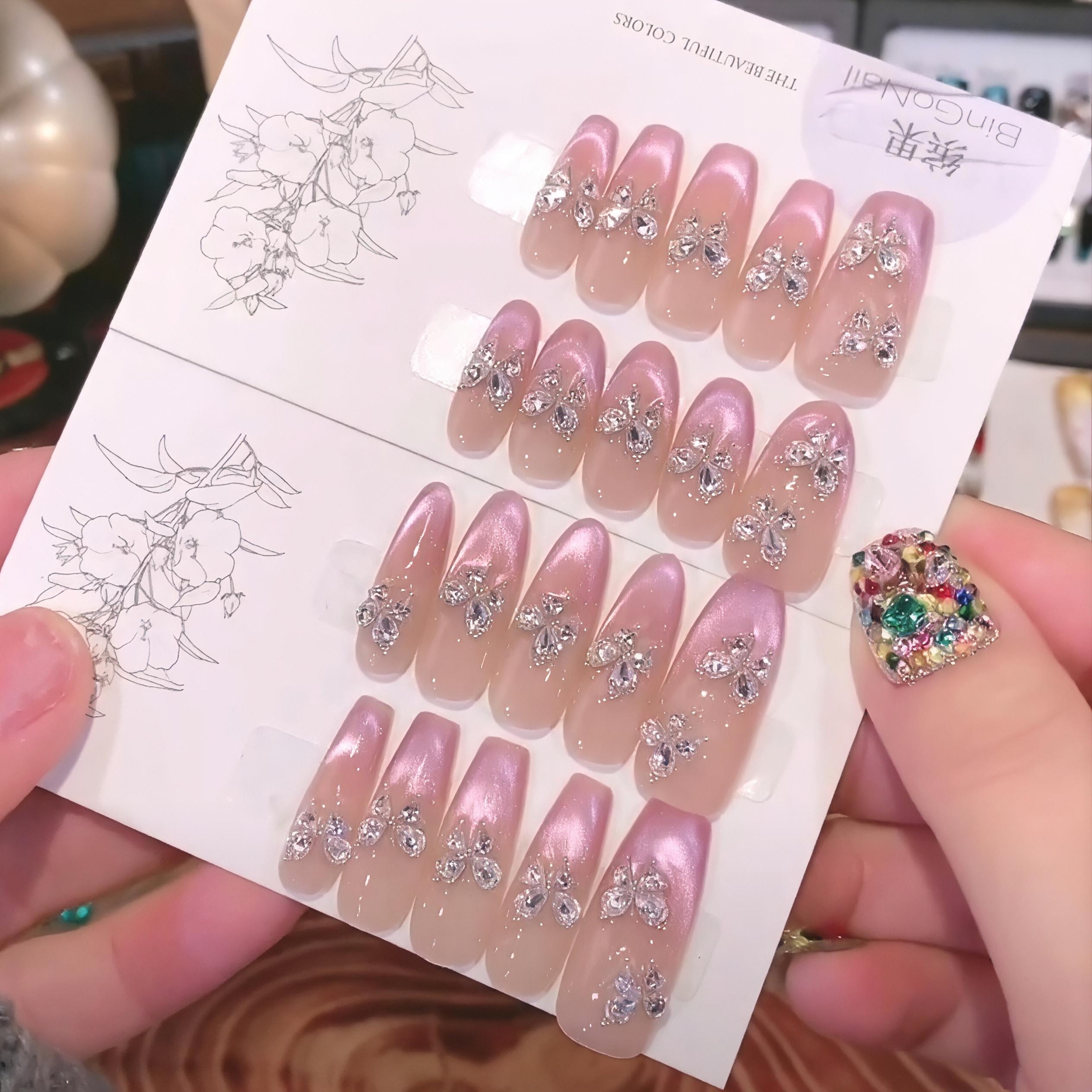 『闪耀花园』锆石拼钻蝴蝶满钻款奢华感纯手工穿戴甲