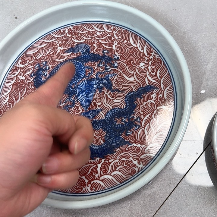 瓷片釉里红海水龙大干泡台景德镇