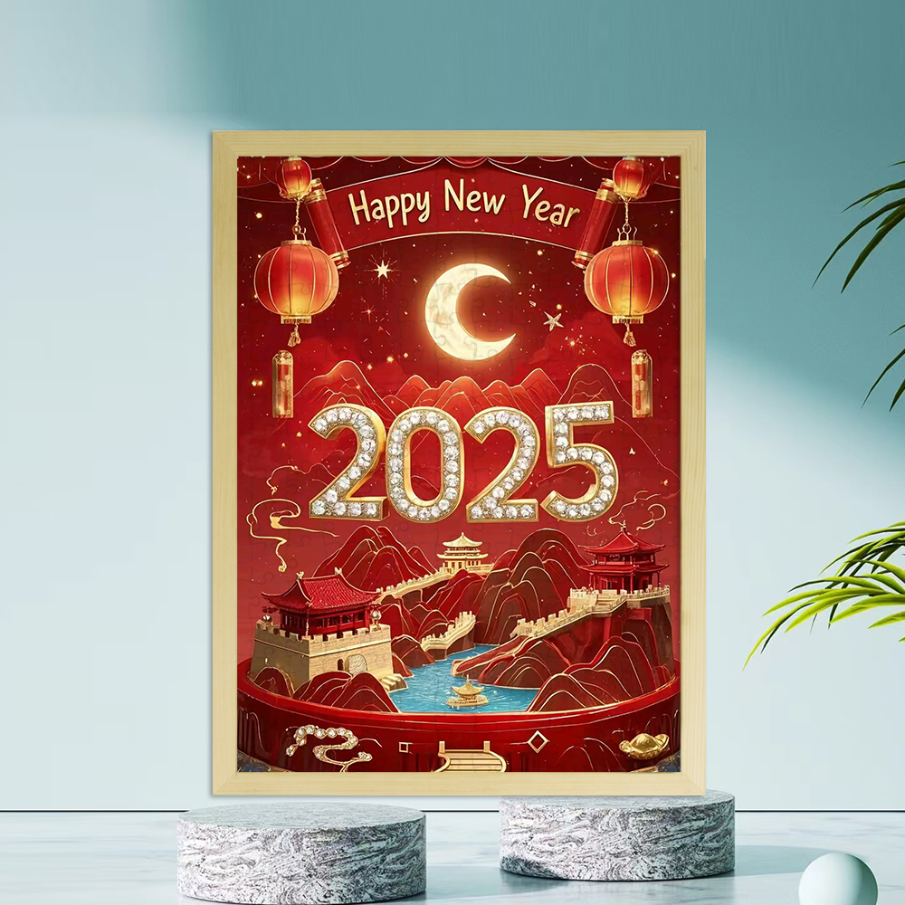 2025元旦红色主题摆件儿童爱国文化教育手工木制益智拼图玩具