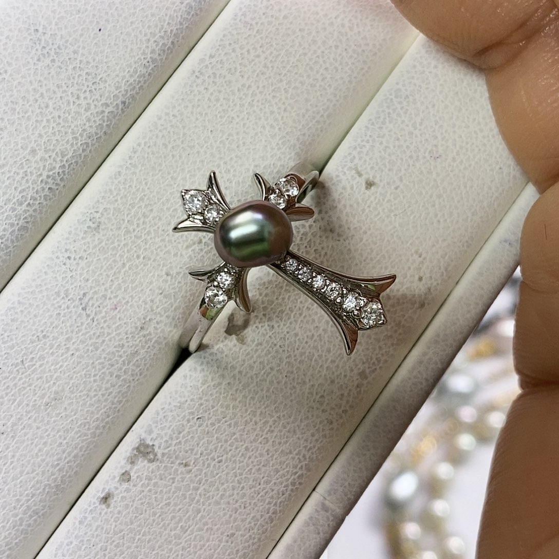 海水珍珠戒圈银S925镶嵌