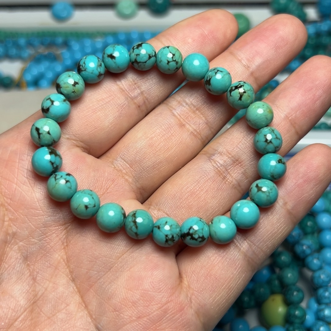 卡8+绿大花珠子手链