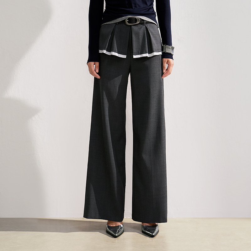 ANMANI恩曼琳26春季新款双层腰头撞色百褶都市通勤休闲裤ESA1K04B