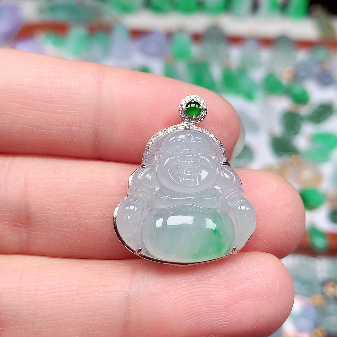 翡翠颈饰18K金镶嵌天然翡翠A货