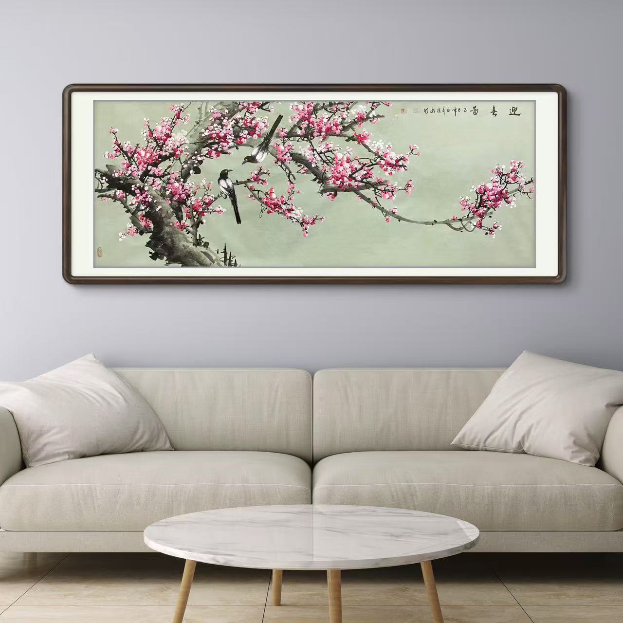 吴广龙老师《迎春图》纯手绘六尺横幅梅花客厅国画挂画作品