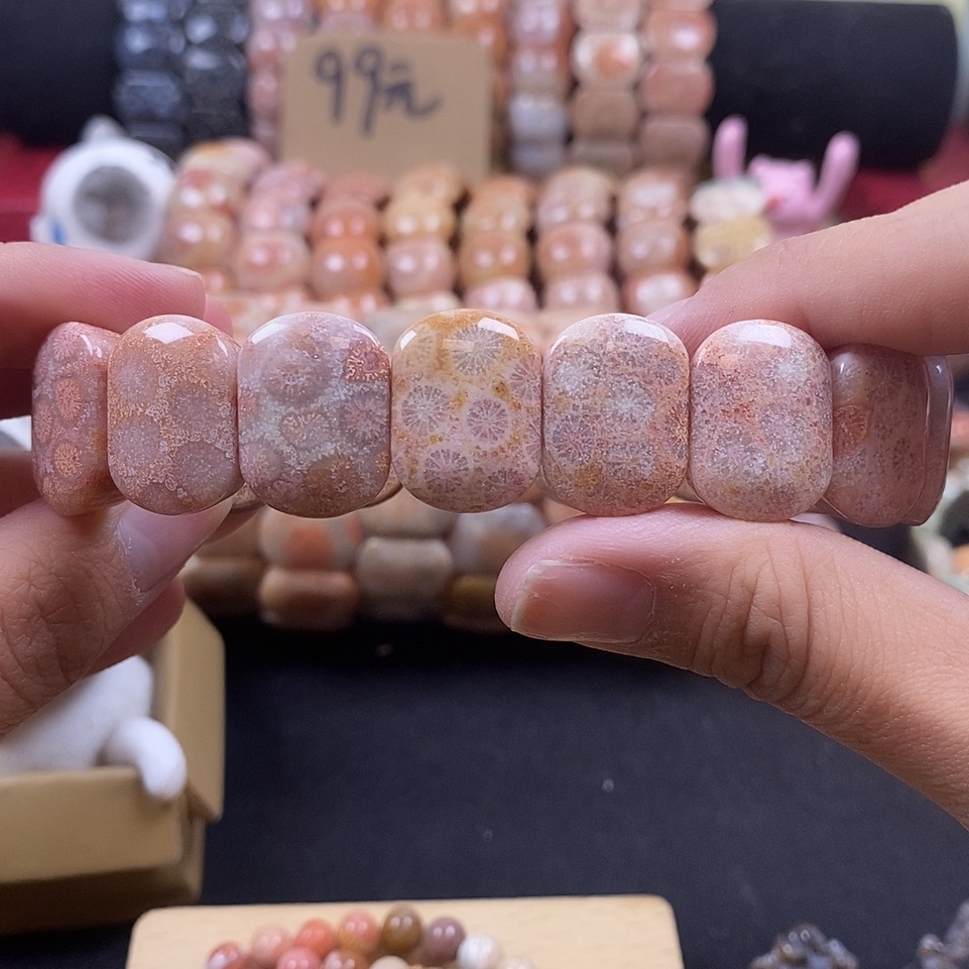 硅化珊瑚（珊瑚玉）未镶嵌手牌 上新粉皮花 8
