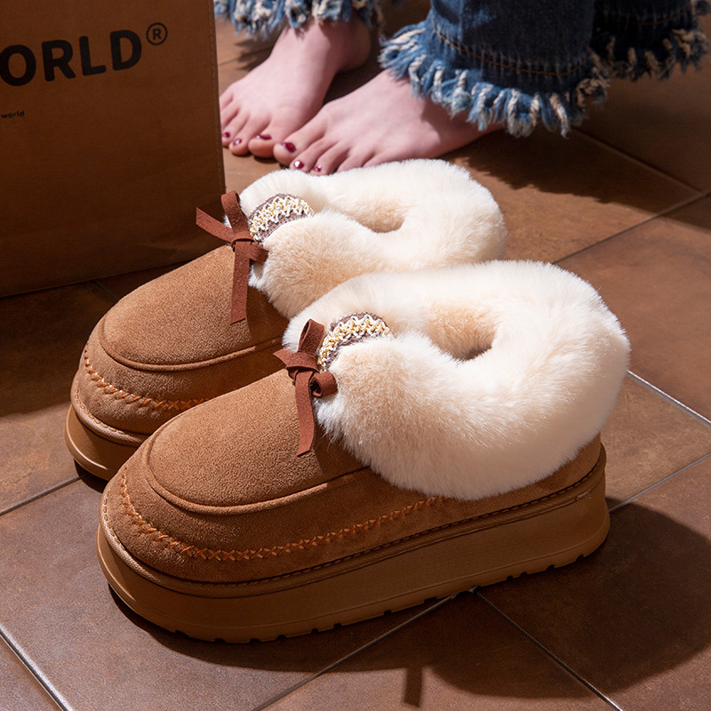 冬季新款女士外穿厚底时尚加绒防滑保暖棉拖鞋加厚高帮毛拖鞋