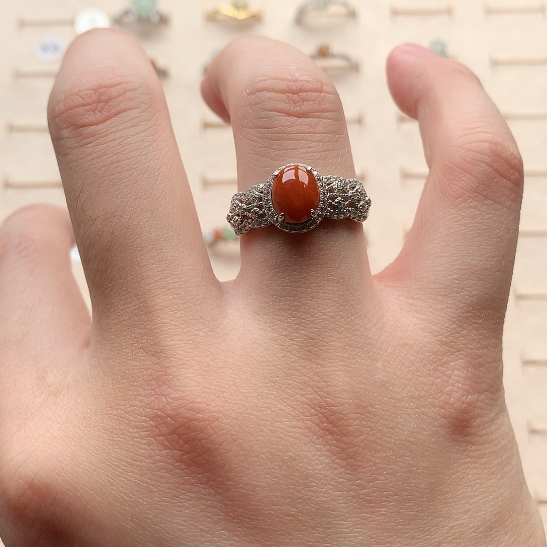 翡翠戒指银S925镶嵌0203