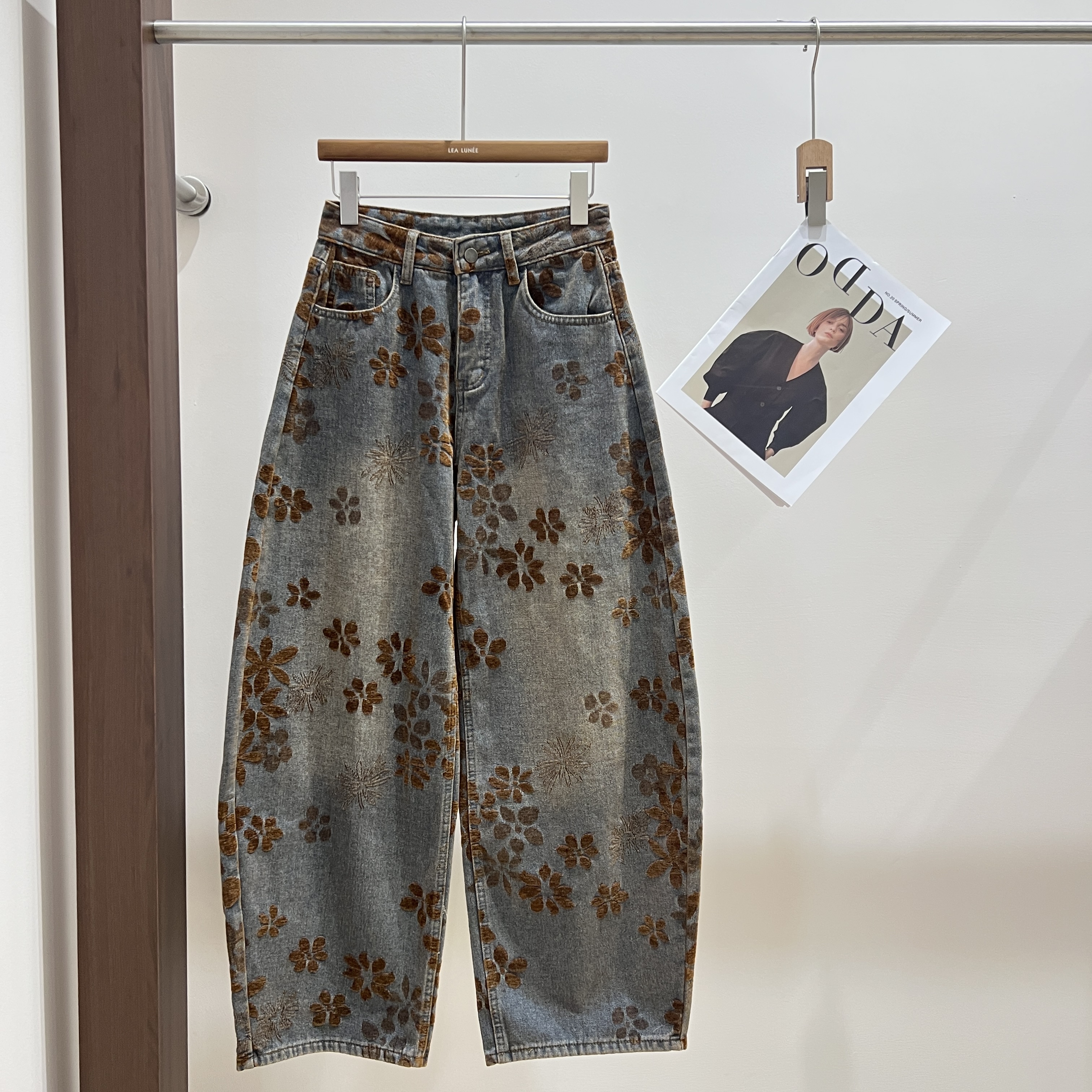 ZZ厚款新中式冬季提花高街风牛仔裤夏季破洞时尚做旧X127