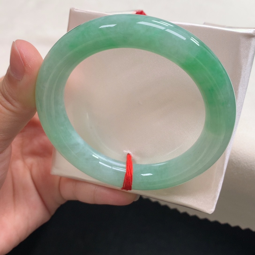 翡翠未镶嵌手镯12号54.6胖圆绿货